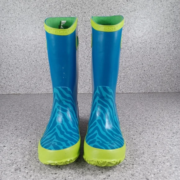 BOGS Blue Green Zebra Tall Rainboot Kids Waterproof Shoes Size 12 - Picture 2 of 7